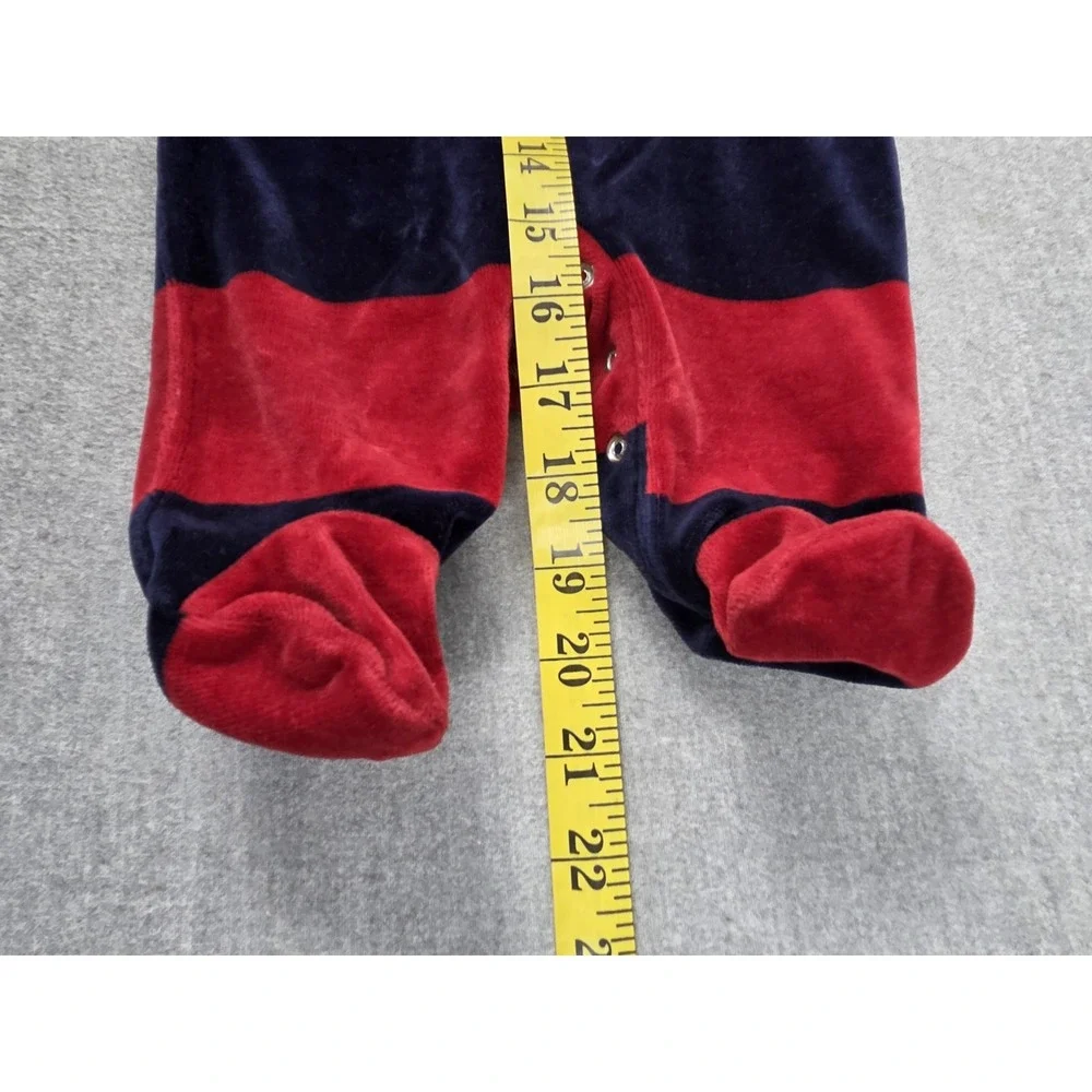 Ralph Lauren Baby Boy 3M One Piece Navy Red Velour Rugby Footed Romper Snap Pony